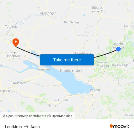 Leutkirch to Aach map