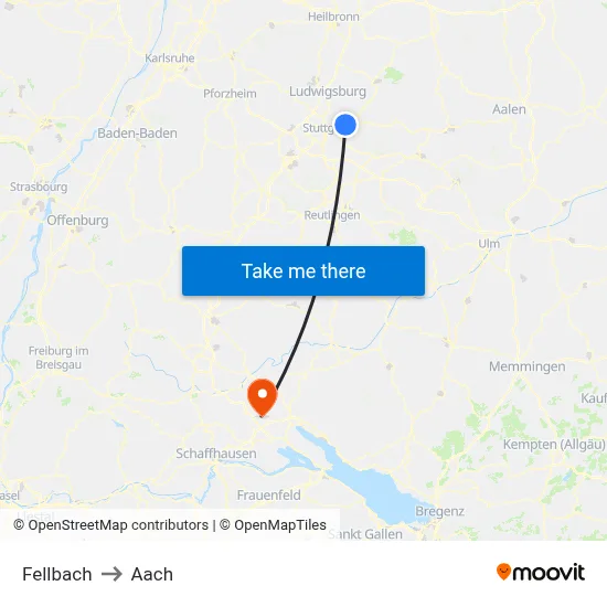 Fellbach to Aach map