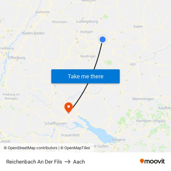 Reichenbach An Der Fils to Aach map