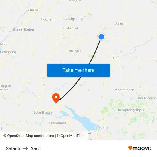 Salach to Aach map