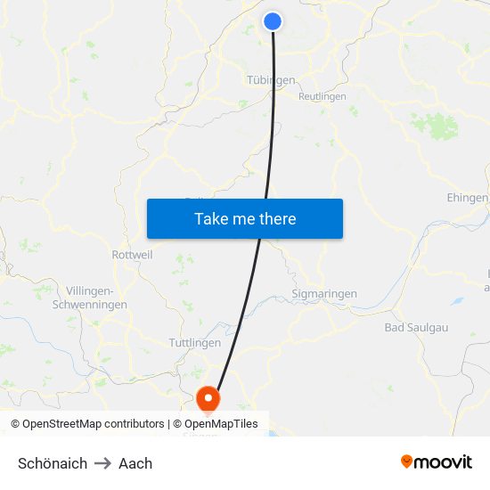 Schönaich to Aach map