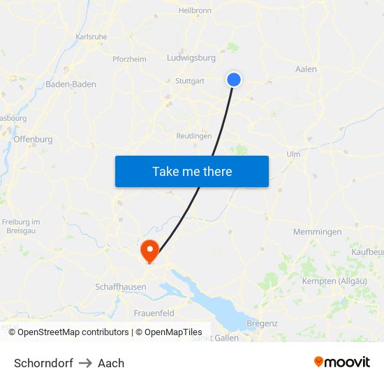 Schorndorf to Aach map