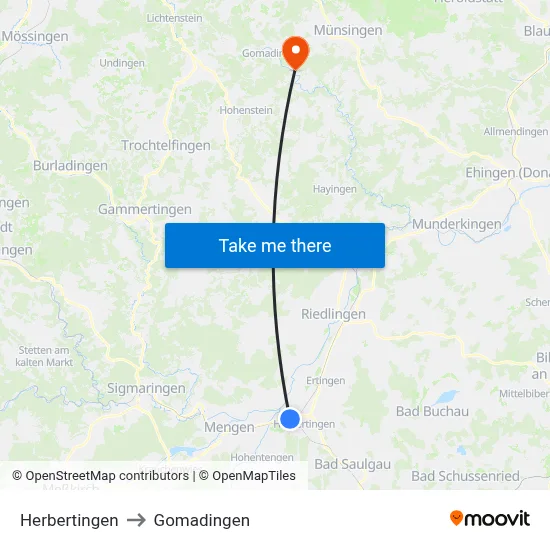 Herbertingen to Gomadingen map