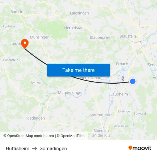 Hüttisheim to Gomadingen map