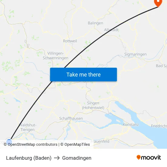 Laufenburg (Baden) to Gomadingen map