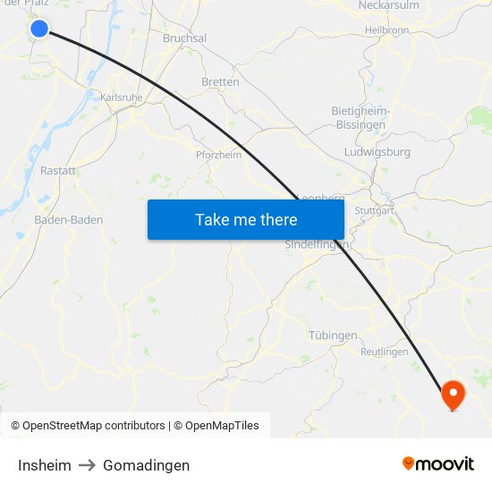 Insheim to Gomadingen map