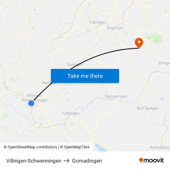 Villingen-Schwenningen to Gomadingen map