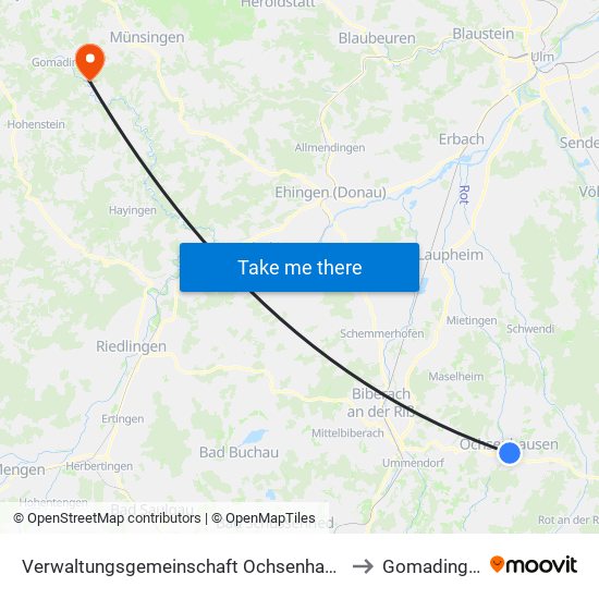 Verwaltungsgemeinschaft Ochsenhausen to Gomadingen map