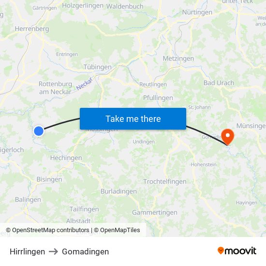 Hirrlingen to Gomadingen map