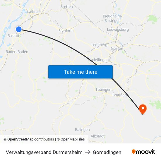 Verwaltungsverband Durmersheim to Gomadingen map