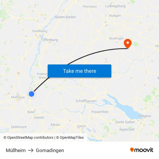 Müllheim to Gomadingen map