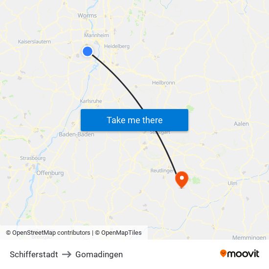 Schifferstadt to Gomadingen map