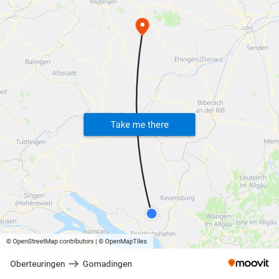 Oberteuringen to Gomadingen map