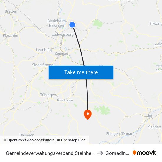 Gemeindeverwaltungsverband Steinheim-Murr to Gomadingen map