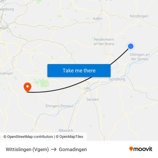 Wittislingen (Vgem) to Gomadingen map