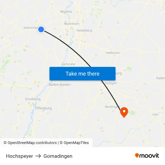 Hochspeyer to Gomadingen map