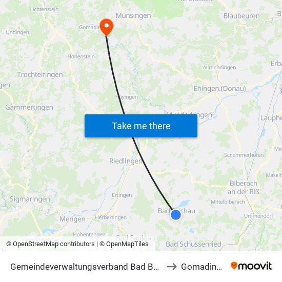 Gemeindeverwaltungsverband Bad Buchau to Gomadingen map