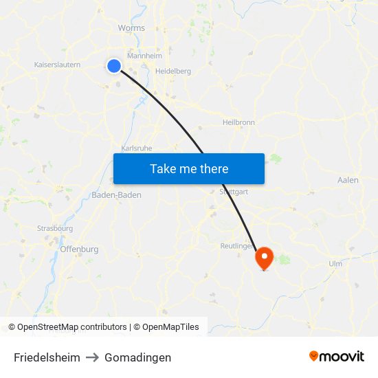 Friedelsheim to Gomadingen map