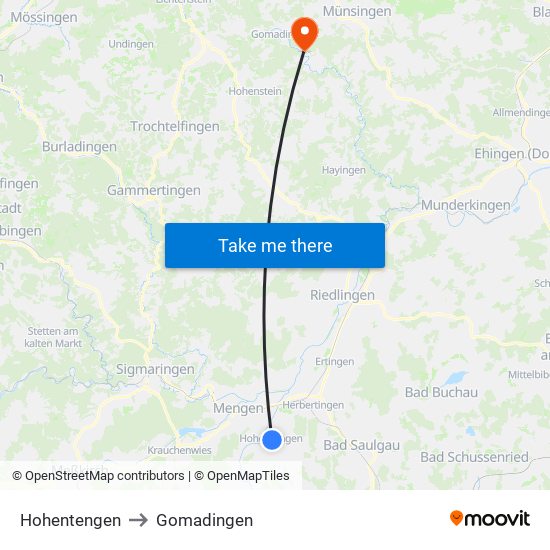 Hohentengen to Gomadingen map