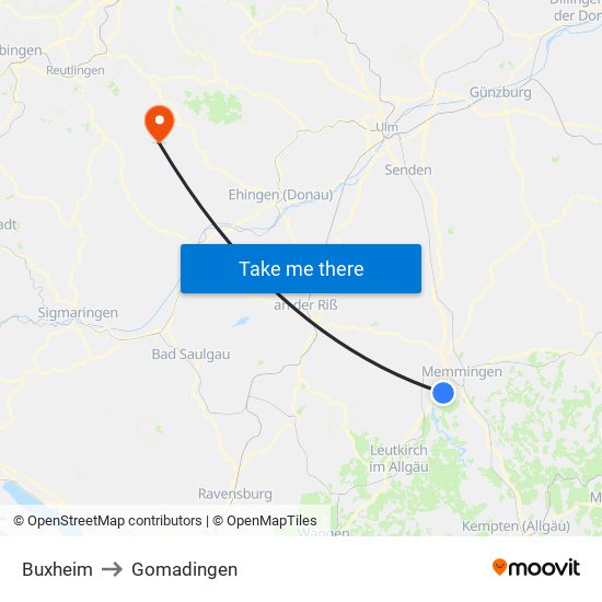 Buxheim to Gomadingen map