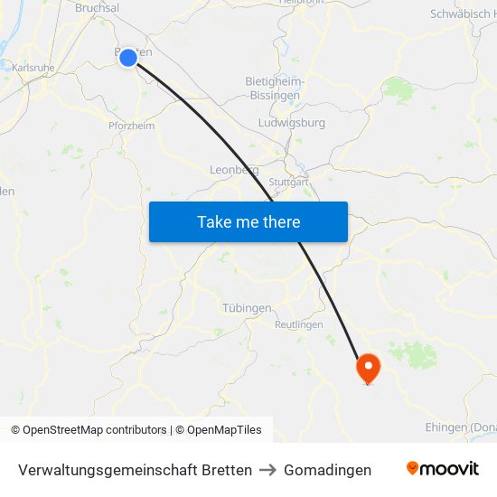 Verwaltungsgemeinschaft Bretten to Gomadingen map