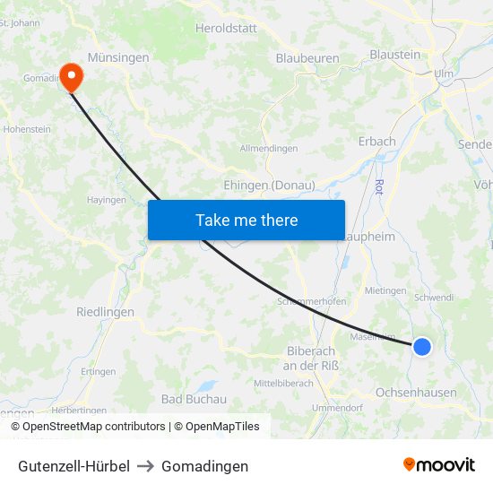 Gutenzell-Hürbel to Gomadingen map