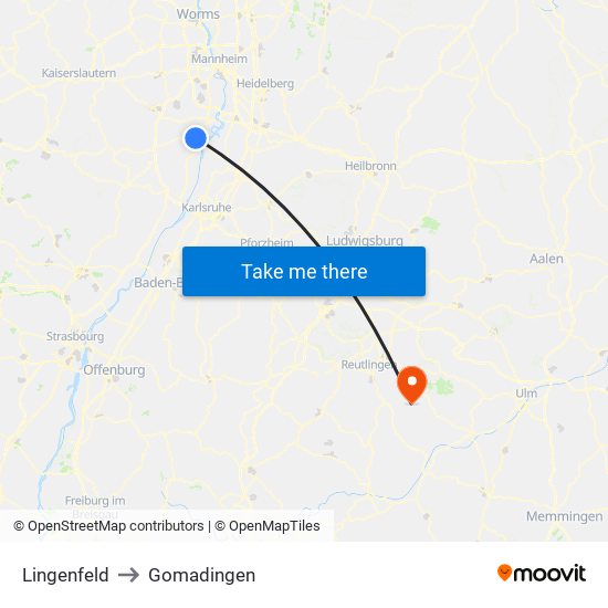 Lingenfeld to Gomadingen map