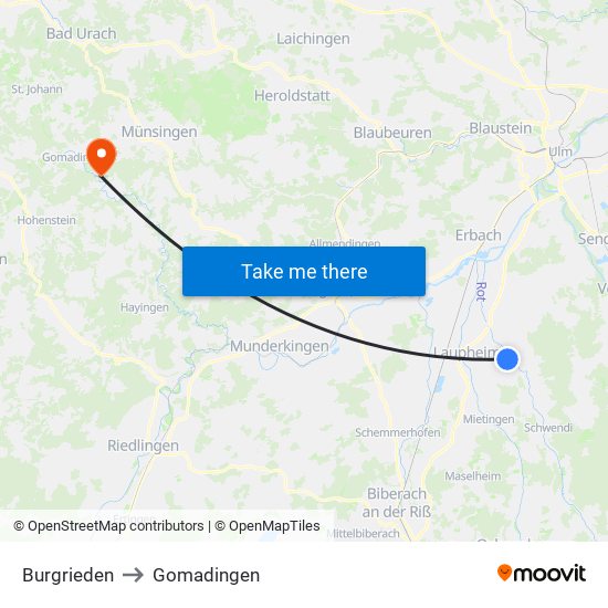 Burgrieden to Gomadingen map