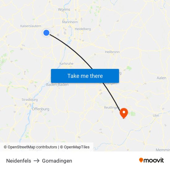 Neidenfels to Gomadingen map