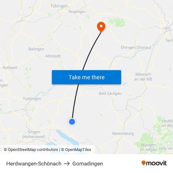 Herdwangen-Schönach to Gomadingen map