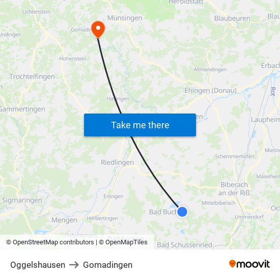 Oggelshausen to Gomadingen map