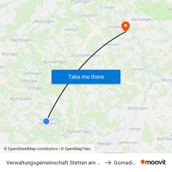 Verwaltungsgemeinschaft Stetten am Kalten Markt to Gomadingen map