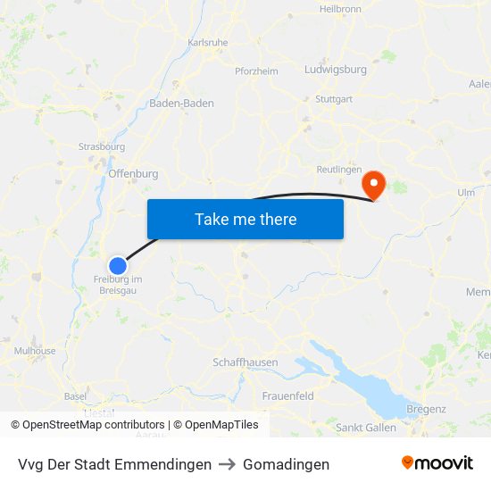 Vvg Der Stadt Emmendingen to Gomadingen map