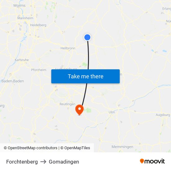 Forchtenberg to Gomadingen map