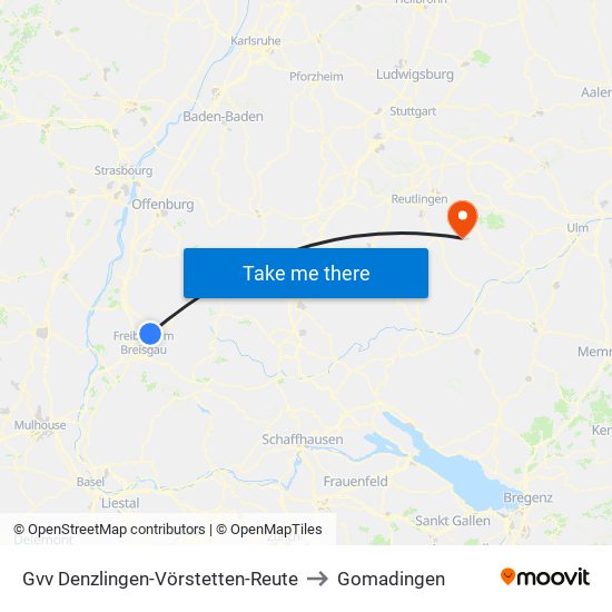 Gvv Denzlingen-Vörstetten-Reute to Gomadingen map