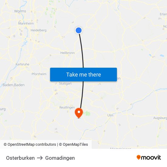 Osterburken to Gomadingen map