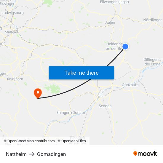 Nattheim to Gomadingen map