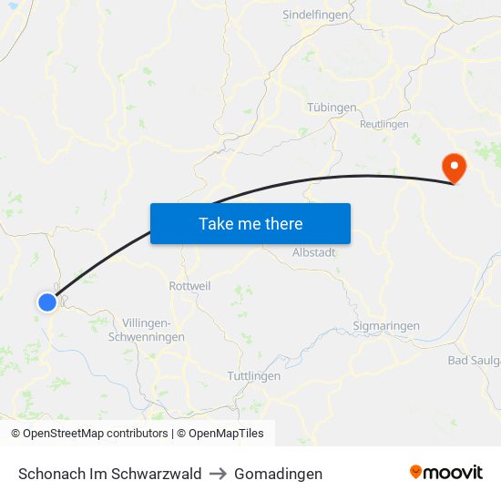 Schonach Im Schwarzwald to Gomadingen map