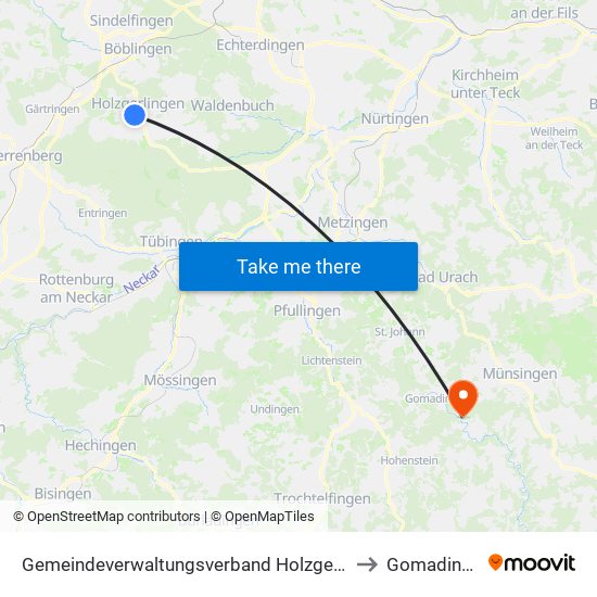 Gemeindeverwaltungsverband Holzgerlingen to Gomadingen map