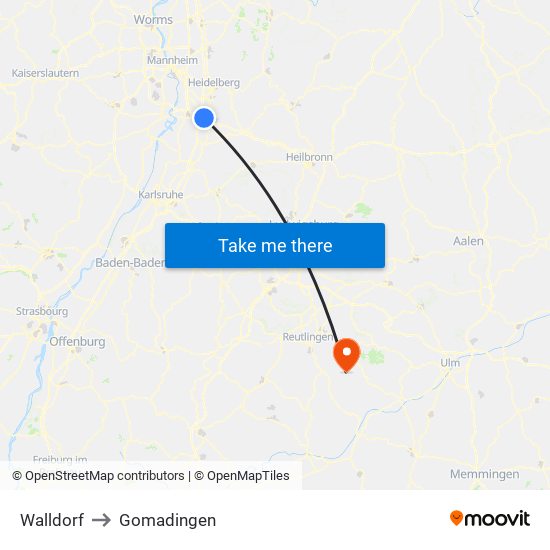 Walldorf to Gomadingen map