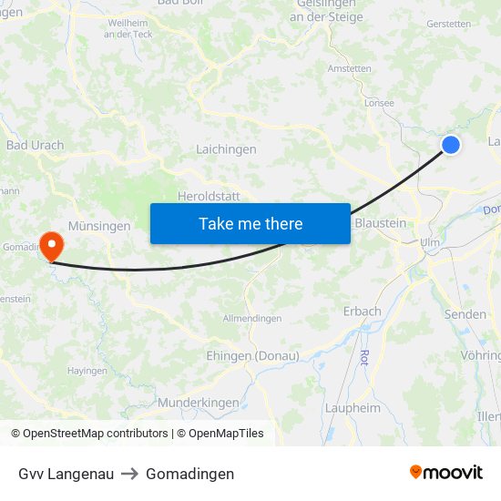 Gvv Langenau to Gomadingen map