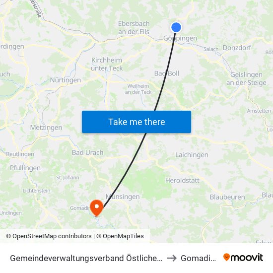 Gemeindeverwaltungsverband Östlicher Schurwald to Gomadingen map