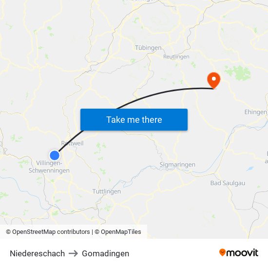 Niedereschach to Gomadingen map