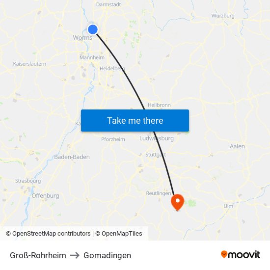 Groß-Rohrheim to Gomadingen map