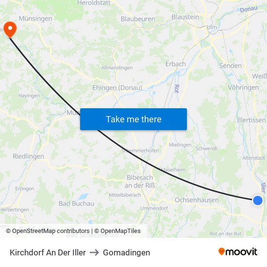 Kirchdorf An Der Iller to Gomadingen map