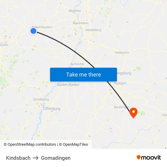 Kindsbach to Gomadingen map