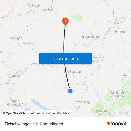 Fleischwangen to Gomadingen map