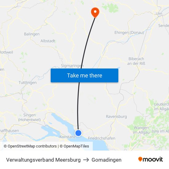 Verwaltungsverband Meersburg to Gomadingen map