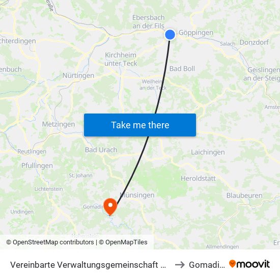 Vereinbarte Verwaltungsgemeinschaft Der Stadt Uhingen to Gomadingen map