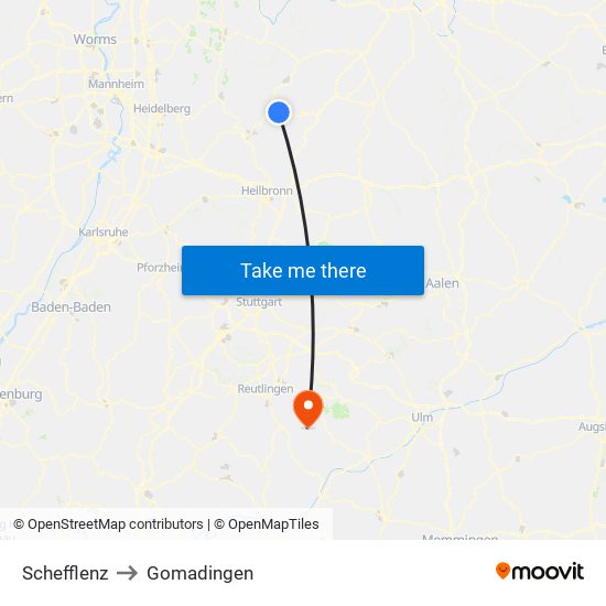 Schefflenz to Gomadingen map